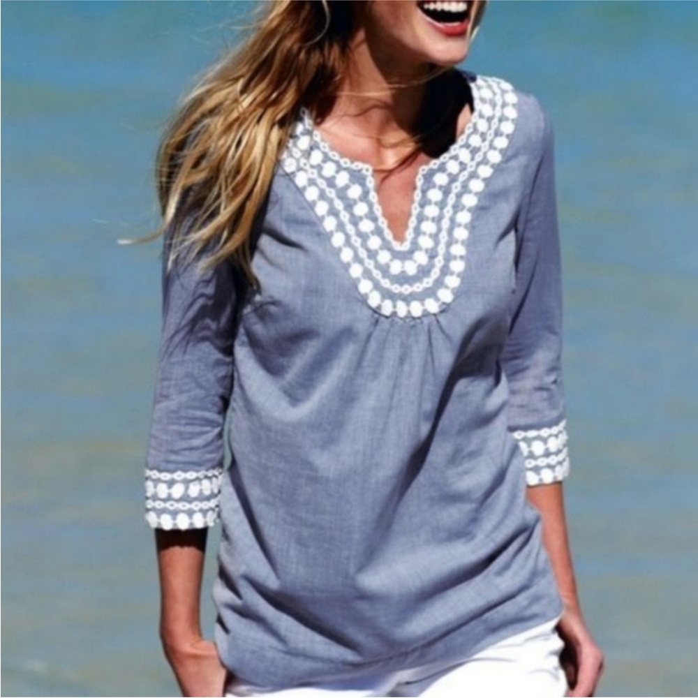 Boden Boho Chambray Tunic Top Cotton Size 4